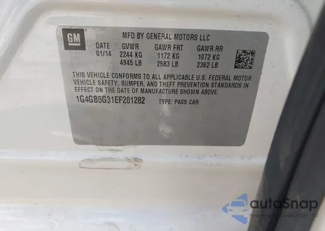 2014 Buick Lacrosse Leather Group from USA, damaged, VIN 1G4GB5G31EF201282